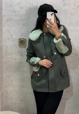 پالتو فوتر زنانه ترکیبی با پوست (خز)