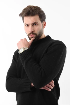 ژاکت بافتنی مردانه Black Crew Neck Overfit E7402