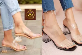 صندل طلقی زنانه پاشنه 5 سانت شیشه ای
