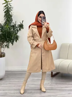 بارانی بلند چهارجیب کمر دار