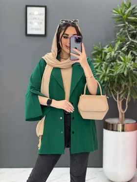 مانتو لینن جلو دکمه آستین مثلثی