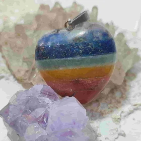 گردنبند هفت چاکرا قلبی(بزرگ) اصل با زنجیر (همراه با زنجیر استیل و بند چرمی)