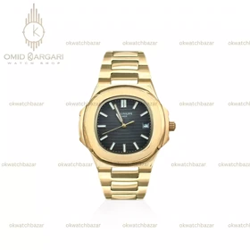 ساعت مچی پتک فیلیپ اتوماتیک بند طلایی صفحه مشکی Patek Philippe Nautilus
