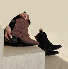 نیم بوت پاشنه‌دار ریش ریش زنانه مدل رسا