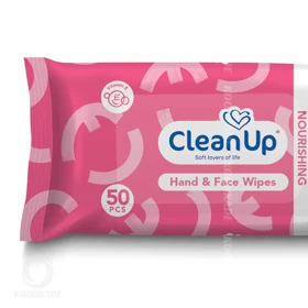 دستمال مرطوب دست و صورت CLEAN UP رطوبت رسان پوست 50 عددی