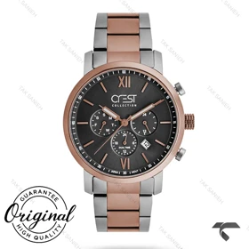 ساعت کرست مردانه 6268-1 صفحه مشکی بند رزگلد Crest-10879-G