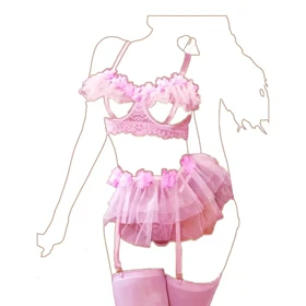 ست فانتزی دامنی فنر دار زنیت رنگ صورتی کد z218