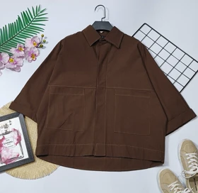 شومیز باکسی دوجیب مدل دلبهار کد 50263 (شکلاتی)