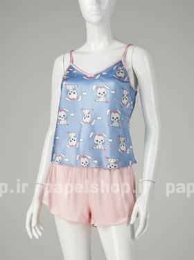 ست لباس خواب تاپ و شورتک ساتن طرح خرگوش