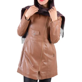 کت چرم زنانه قهوه ای عسلی