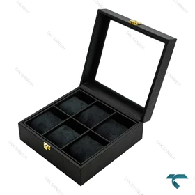 جعبه ساعت مچی 6 تایی چرمی مشکی Watches-Box-6-7814-U