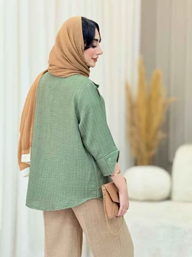 مانتو سر آستین دو دکمه روژین