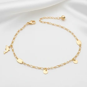 پابند ژوپینگ آویز دلفین و پلاک‌دار طلایی