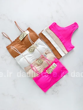 ست نیم‌تنه مستطیل کاپ‌دار و شورت بکلس کبریتی