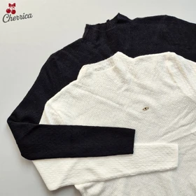 بلوز بافت زنانه یقه ایستاده سفید و مشکی کد 10