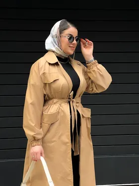 بارانی بلند کمرکش نسکافه ای 010102