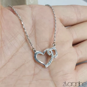 پلاک و زنجیر زنانه استیل مدل قلب نقره ای 50074