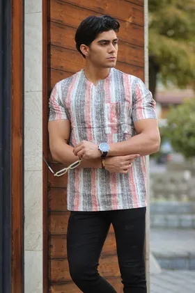 تیشرت یقه کوبایی پارچه کنفی اعلا