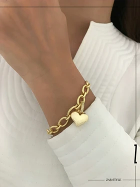 دستبند زنجیر تراش قلب آویز