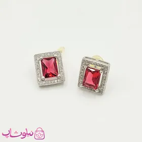 گوشواره میخی ژوپینگ مستطیلی نگین قرمز