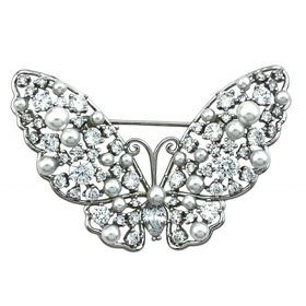 سنجاق سینه زنانه طرح پروانه نقره‌ای مرواریدی برند ژوپینگ