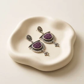 گوشواره ورشو طرح بوهو با نگین دروزی بنفش