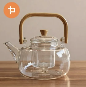 قوری پیرکس شفاف دسته چوبی 1200میل