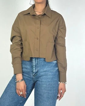 شومیز کراپ جیب پاکتی کد 500508 (نسکافه ای)