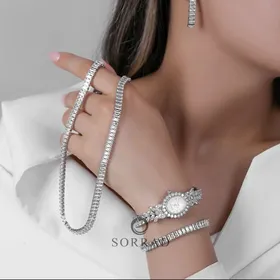 ساعت رویال کرون زنانه / ساده فول نگین بند استیل رنگ سیلور صفحه سفید
