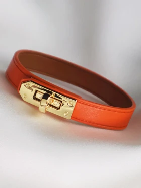 دستبند زنانه چرمی قفل هرمس کد B2122 (نارنجی)