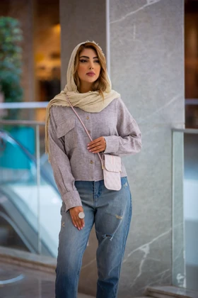 مانتو کراپ داماسک تک جیب