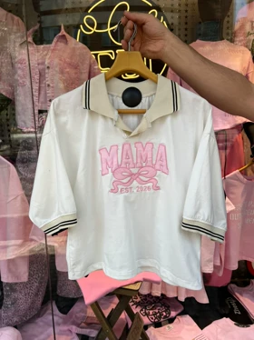 تیشرت یقه دار (mama) 12717 (سفید)