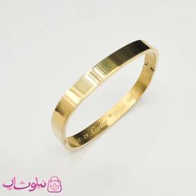 دستبند مردانه مدل کارتیه مربعی استیل طلایی رنگ کد 260