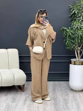 ست مانتو و شلوار دو دکمه آستین پاگن