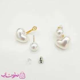 گوشواره زنانه میخی با طرح قلب مرواریدی
