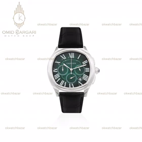 ساعت مچی کارتیه کورنوگراف بند چرمی مشکی صفحه سبز Cartier