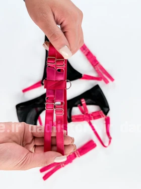 ست شورت و سوتین حریر فنر دار گارتر دار فانتزی