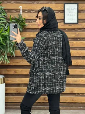کت طرح دار یقه چرم