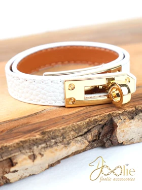 دستبند چرمی لوکس قفل هرمس کد B2219 (سفید)