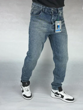 شلوار جین مردانه مام فیت آبی کثیفشور ساده 77