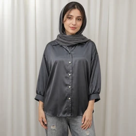 شومیز ساتن سیلک پانیذ مشکی