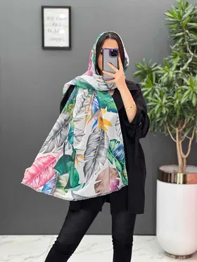 شال حریر نخ طرح پر پایین ریش