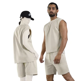 ست رکابی و شلوارک اسپرت بیسیک مدل GF-8301 کرم