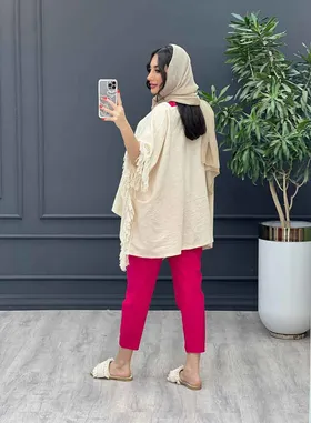 ست مانتو و شلوار لینن پانچ بغل ریش
