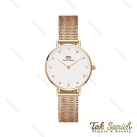 ساعت دنیل ولینگتون زنانه رزگلد صفحه سفید نگین‌دار DW-4305-28-L