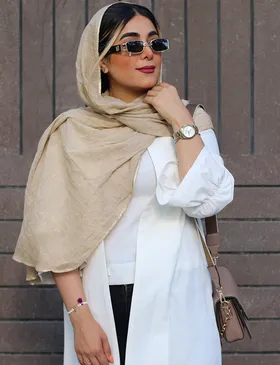 شال نخی لینن با حاشیه نوار دوزی شده دایانا