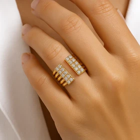 انگشتر ژوپینگ طرح شیاردار نگین‌دار