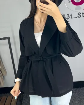 مانتو ژیله دار لینن کمربنددار