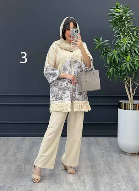 ست مانتو شلوار طرح دار پایین ریش