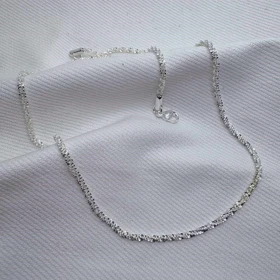 زنجیر استیل نقره‌ای مدل «خاویاری» (بافت پرانعطاف) | درخشان و اقتصادی